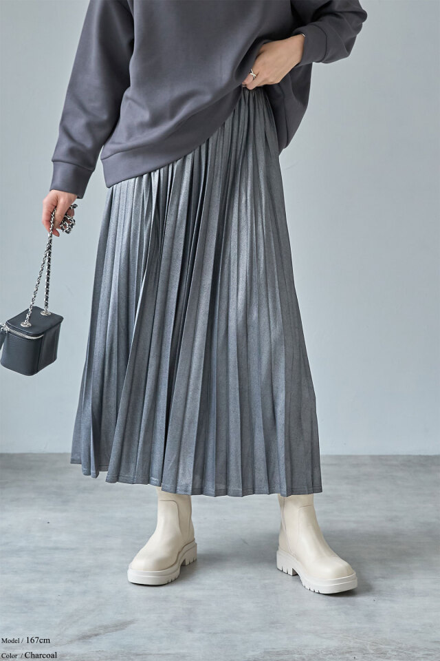 WEB限定】シャイニーカットプリーツスカート
