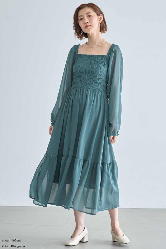 WEB限定】シフォンジョーゼットシャーリングワンピース