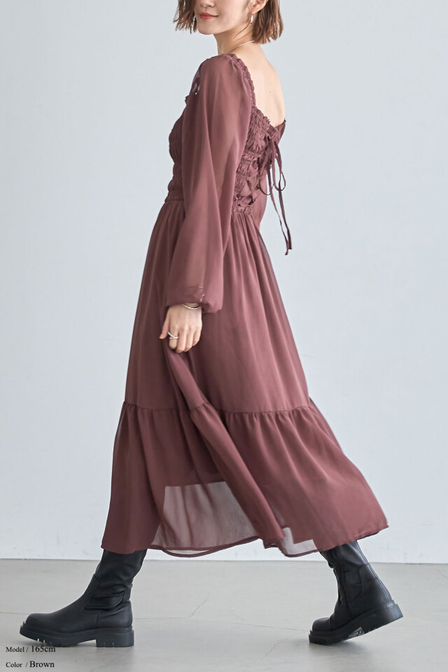 WEB限定】シフォンジョーゼットシャーリングワンピース