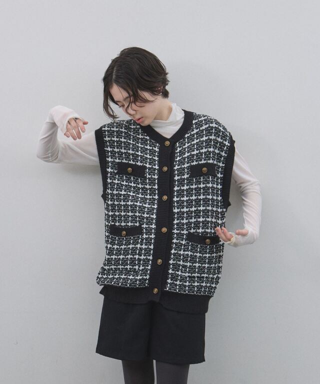 オフィシャルサイト限定】ミックスツイードニットジレ