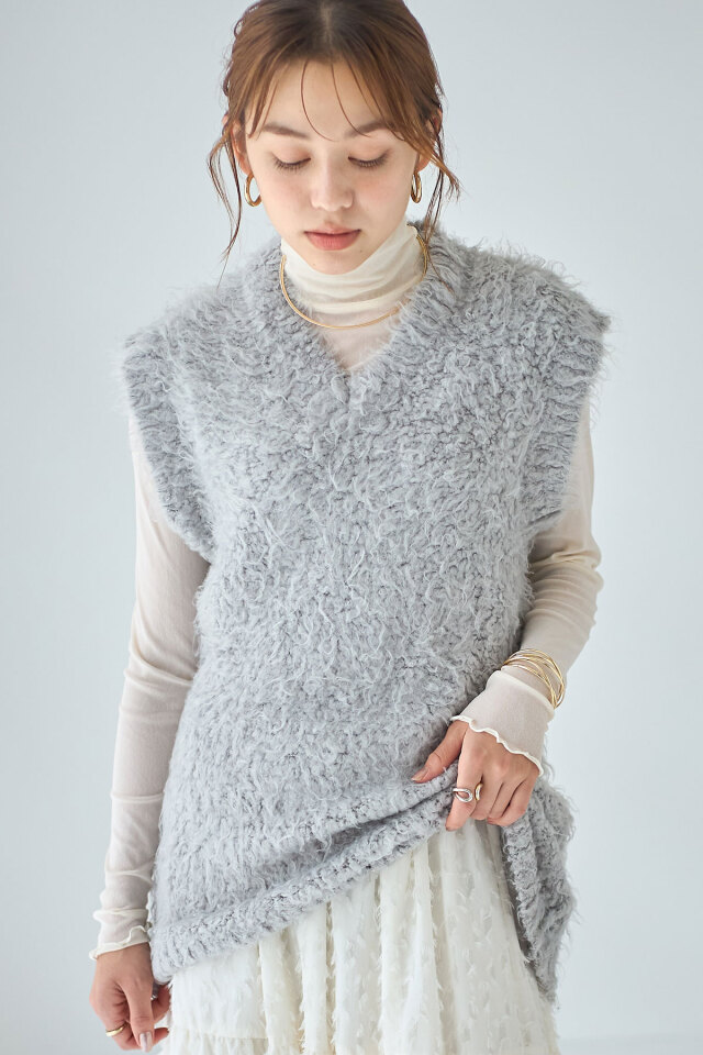 ループボアＶネックベスト グレー38 ループボアVネックベスト グレー38 レディース