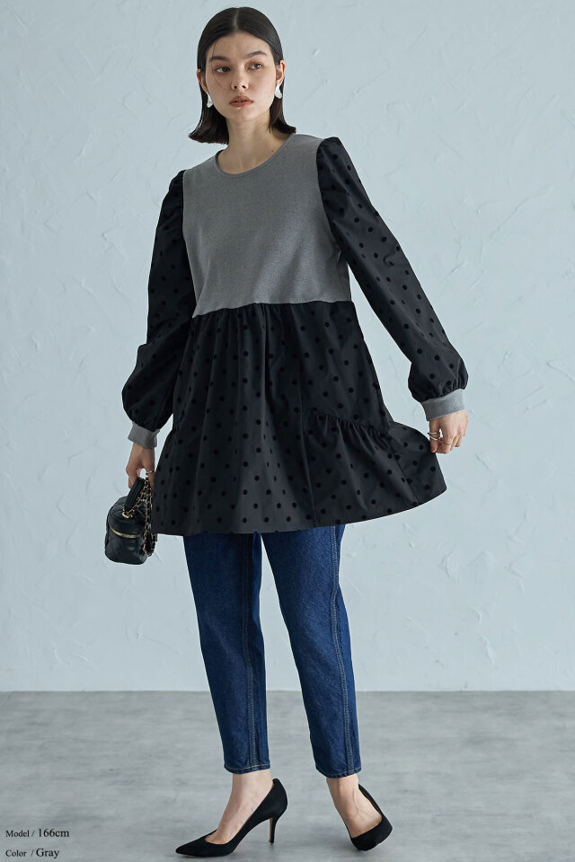 フロッキードットドッキングチュニック※一部店舗のみ入荷