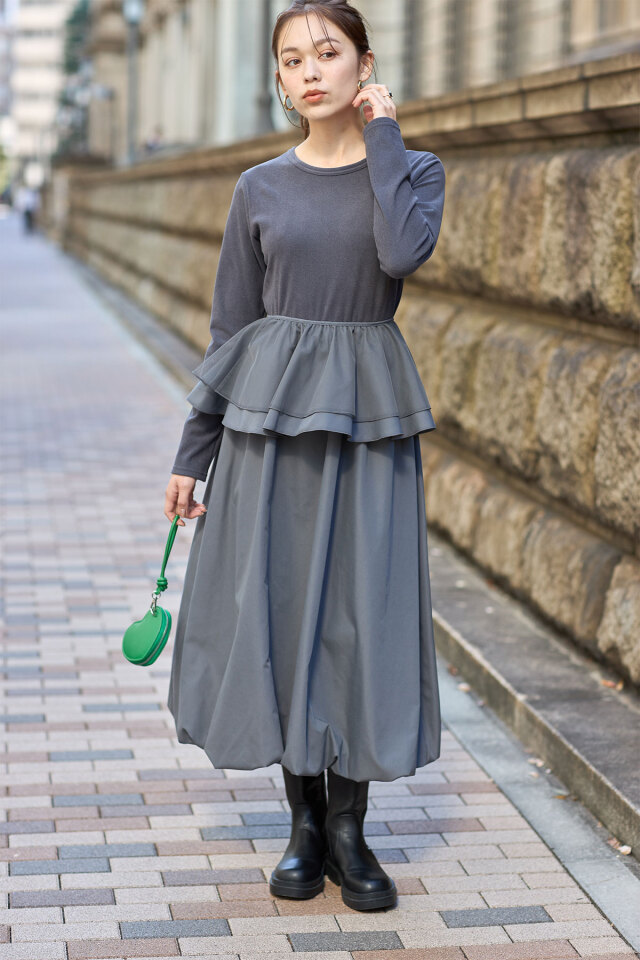 【稀少/コレクション着】LIMI feu リブニット ケープワンピース グレー WEB限定】マルチWAYケープワンピース