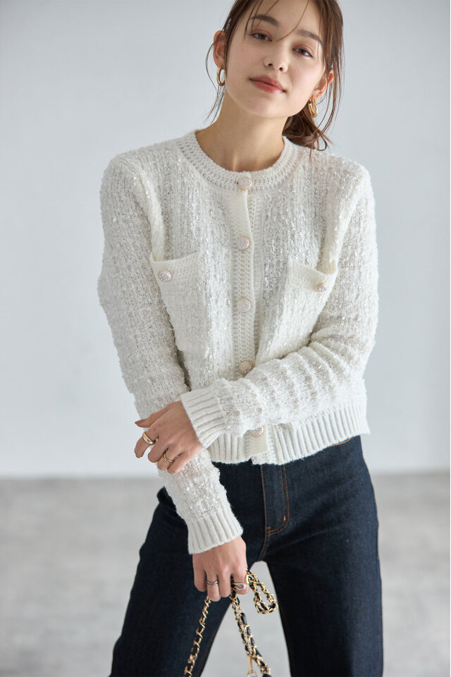 ファンシーヤーンツイードライクニットジャケット※一部店舗のみ入荷