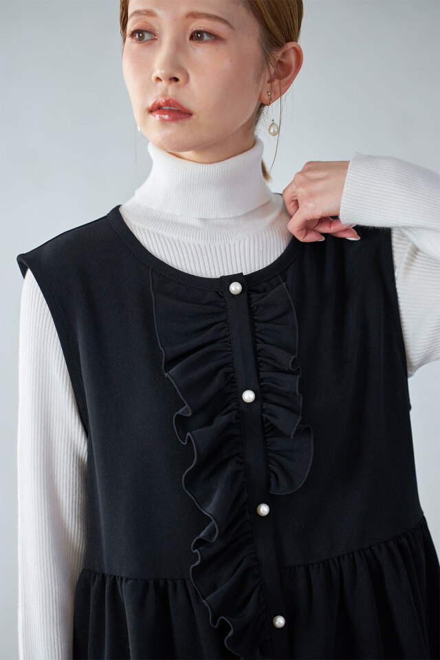 カットジョーゼットフロントフリルペプラムベスト