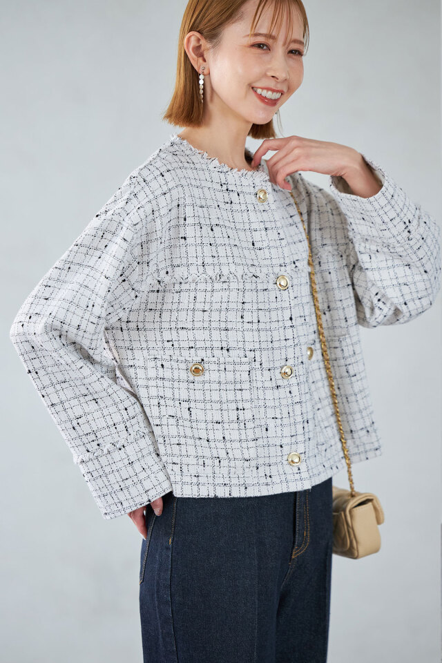 HERNO ツイード　ジャケット　美品 富岡佳子さんがまとう春の新名品アウター「MADISONBLUE