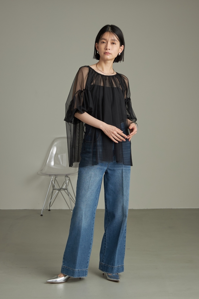 チュールギャザートップス natural couture ブラウス シャツ オケージョン対応可
