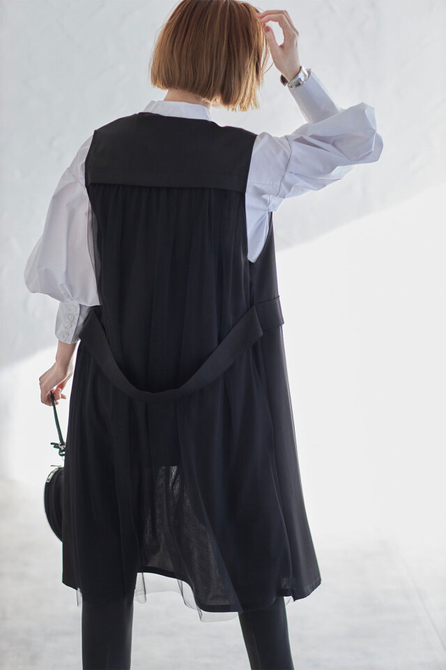 SONO バックフリルジレ Amazon | [ソーノ] ジレ NAVY バックフリルロングジレ ブラック