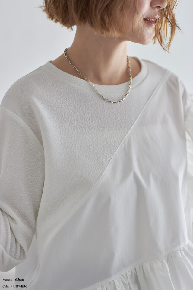 アシメ　フリルトップス　ホワイト アシメフリルブラウス | natural couture(ナチュラルクチュール