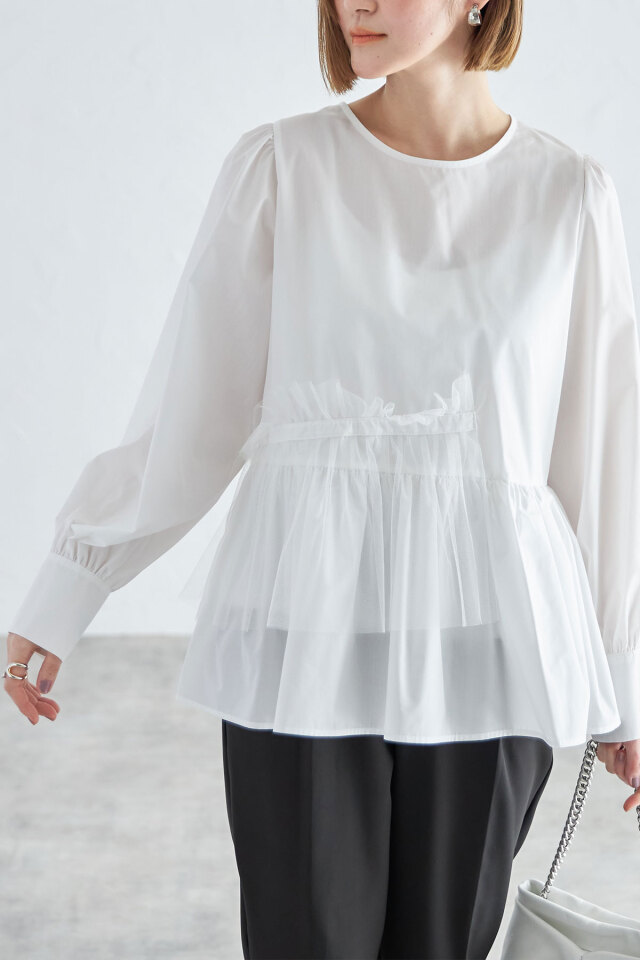 heve ファインスリーブブラウス　白　へイヴ heveフィンスリーブブラウス ホワイト Heve へイヴ フィンスリーブ