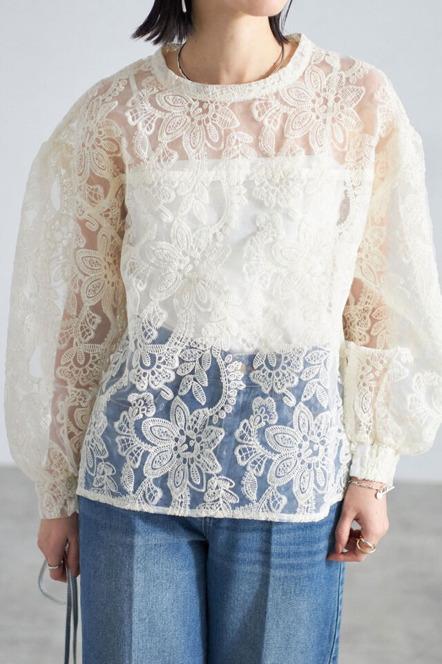 定価5万★イタリア製RITRATTIレース刺繍オーガンジースリップ紺ヴィンテージ 刺繍オーガンジー×サテンドレス