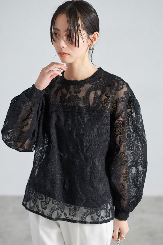 オーガンジー刺繍ブラウス※一部店舗のみ入荷