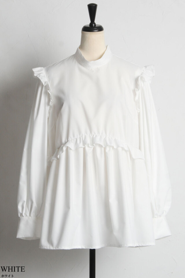 スタンドカラーギャザーフリルペプラムブラウス※一部店舗のみ入荷