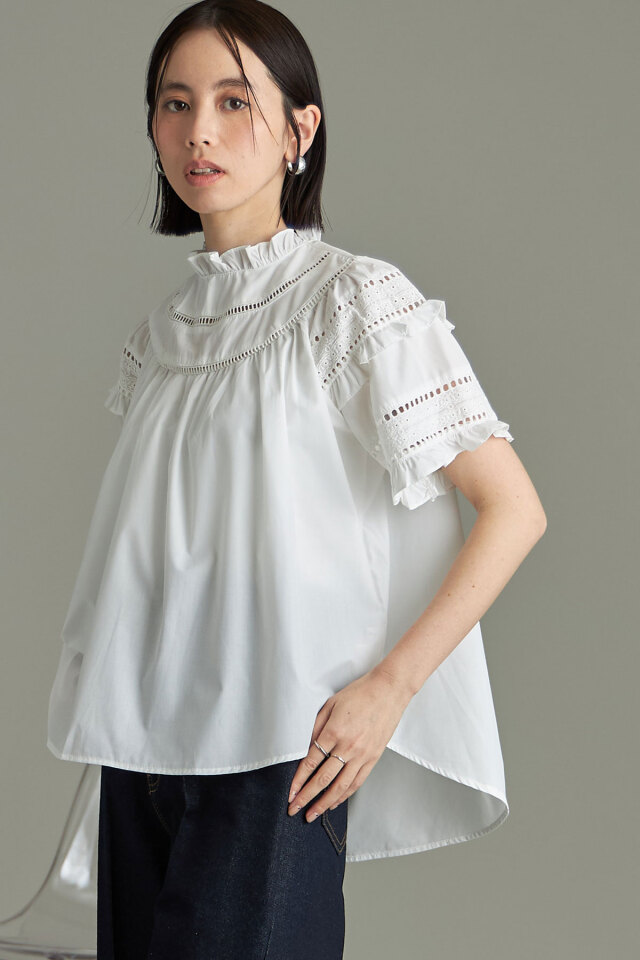 【Farm Rio】 Seashellレースコットンシャツ farm-rio-White-Seashell-