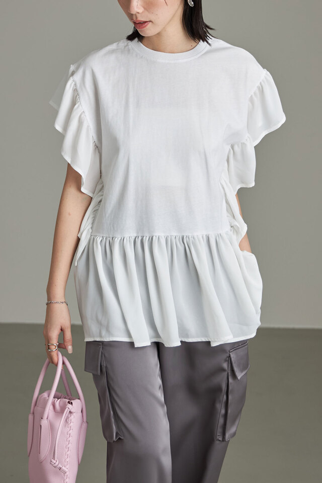 AD2017 archive 異素材フリルドッキング丸襟ブラウス ラウンドカラー AD2017 archive 異素材フリルドッキング丸襟ブラウス ラウンドカラー