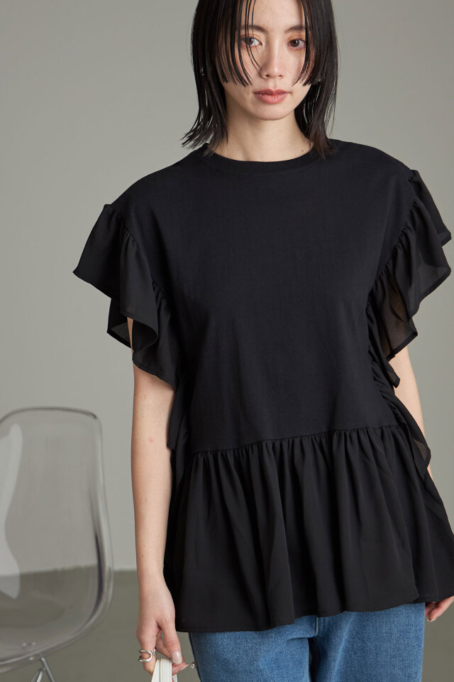 異素材フリルドッキングトップス※一部店舗のみ入荷