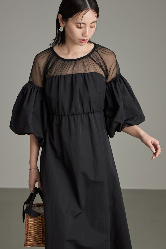 タフタ×チュールドッキングワンピース※一部店舗のみ入荷