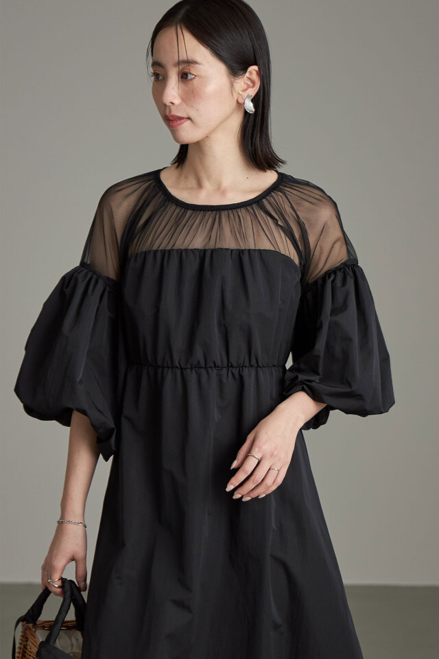 タフタ×チュールドッキングワンピース※一部店舗のみ入荷