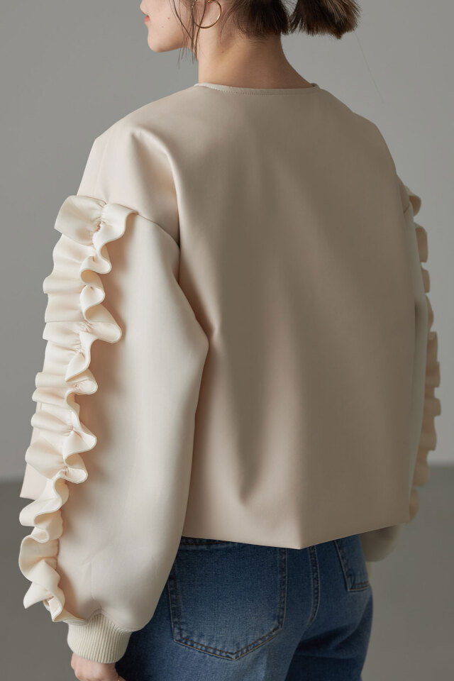 WEB限定】レザー×ダンボールニットフリルブルゾン