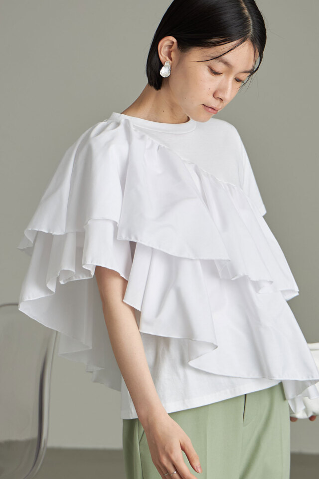 WEB限定】天竺×アシメフリルプルオーバー