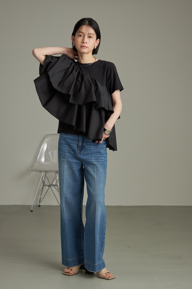 WEB限定】天竺×アシメフリルプルオーバー