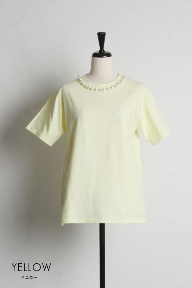 ホワイトシフォンシャツ パール付き ホワイトシフォンシャツ パール付き - トップス