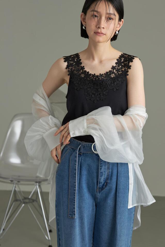 レースディテール ブラックタンクトップ レースタンクトップ※一部店舗のみ入荷