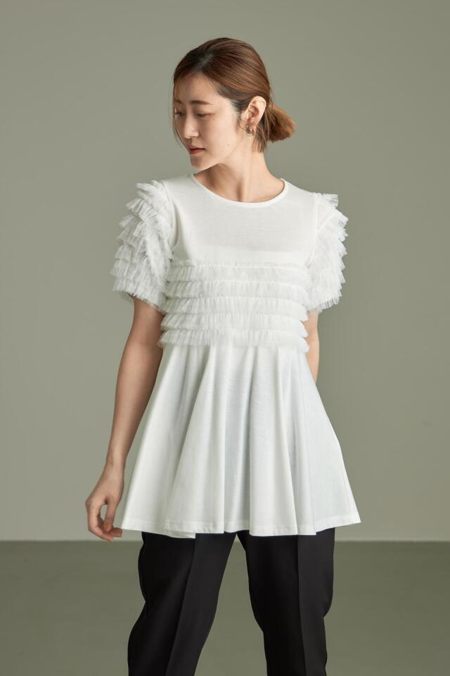 WEB限定】チュールデザイン裾フレアプルオーバー 