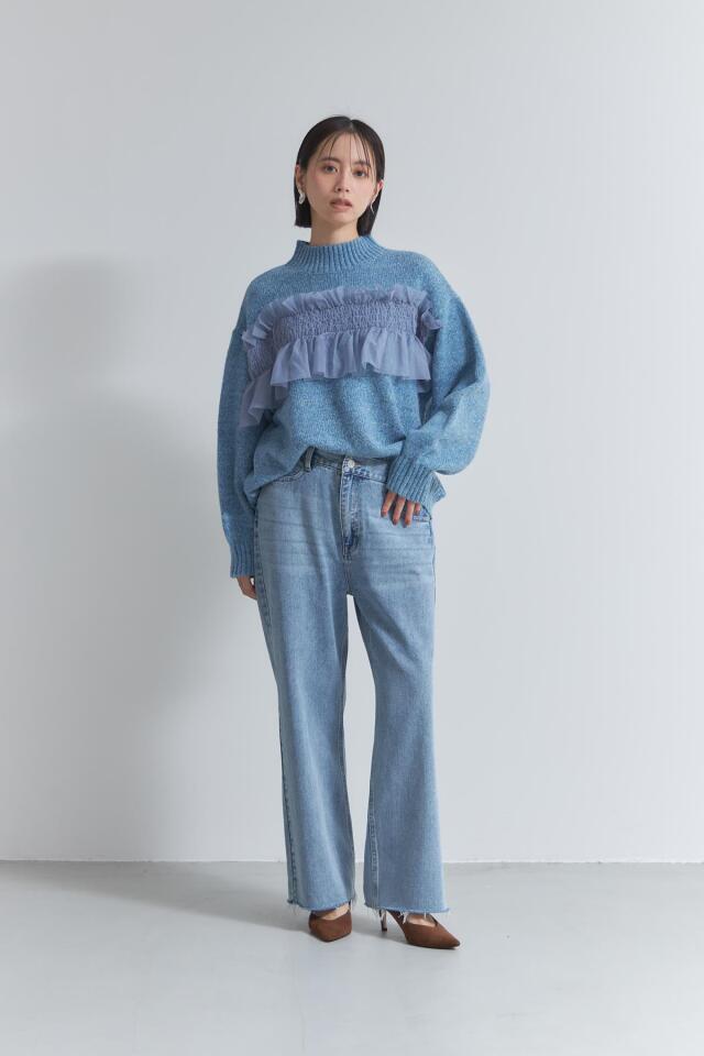 ミックスヤーンチュールドッキングニットプルオーバー※一部店舗のみ入荷