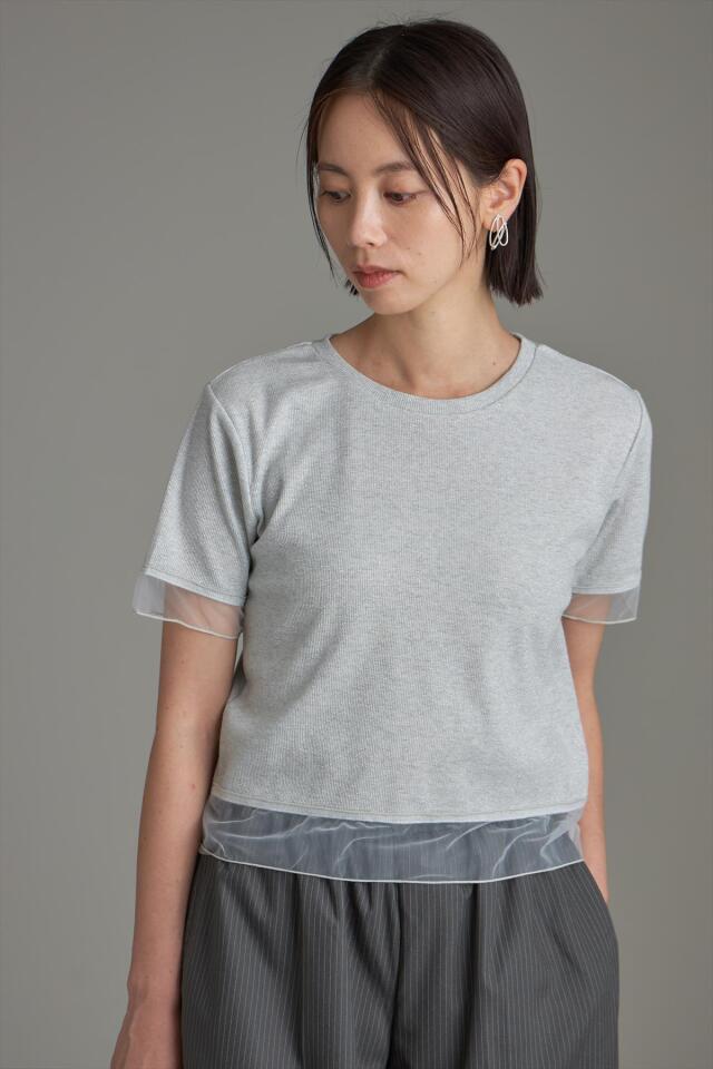 シアー切替ラメコンパクトTシャツ※一部店舗のみ入荷