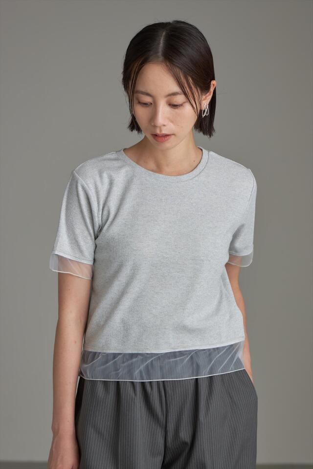 シアー切替ラメコンパクトTシャツ※一部店舗のみ入荷