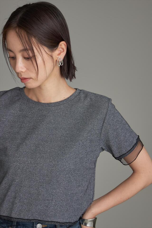 シアー切替ラメコンパクトTシャツ※一部店舗のみ入荷