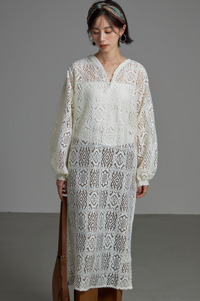 【WEB限定】クロシェレースボリュームスリーブワンピース