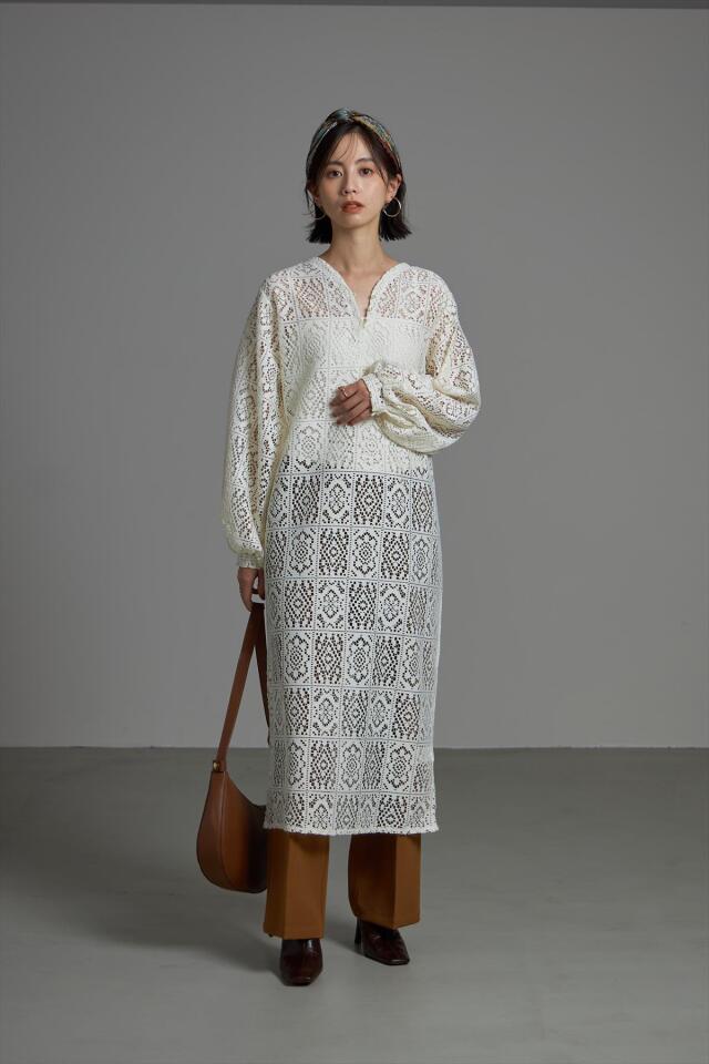 クロシェカップインワンピース WEB限定】クロシェレースボリュームスリーブワンピース