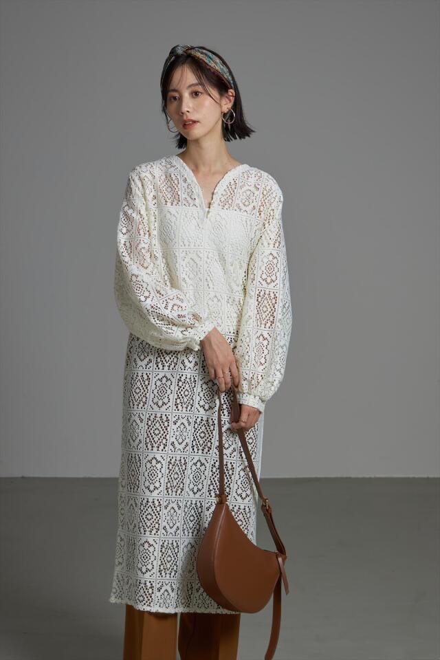 WEB限定】クロシェレースボリュームスリーブワンピース