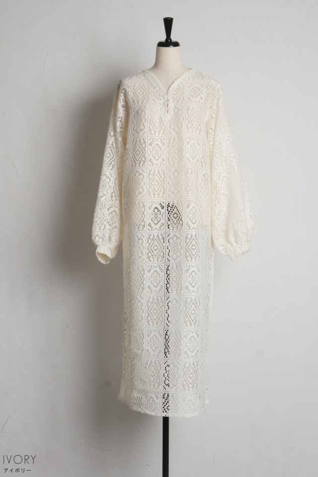 WEB限定】クロシェレースボリュームスリーブワンピース