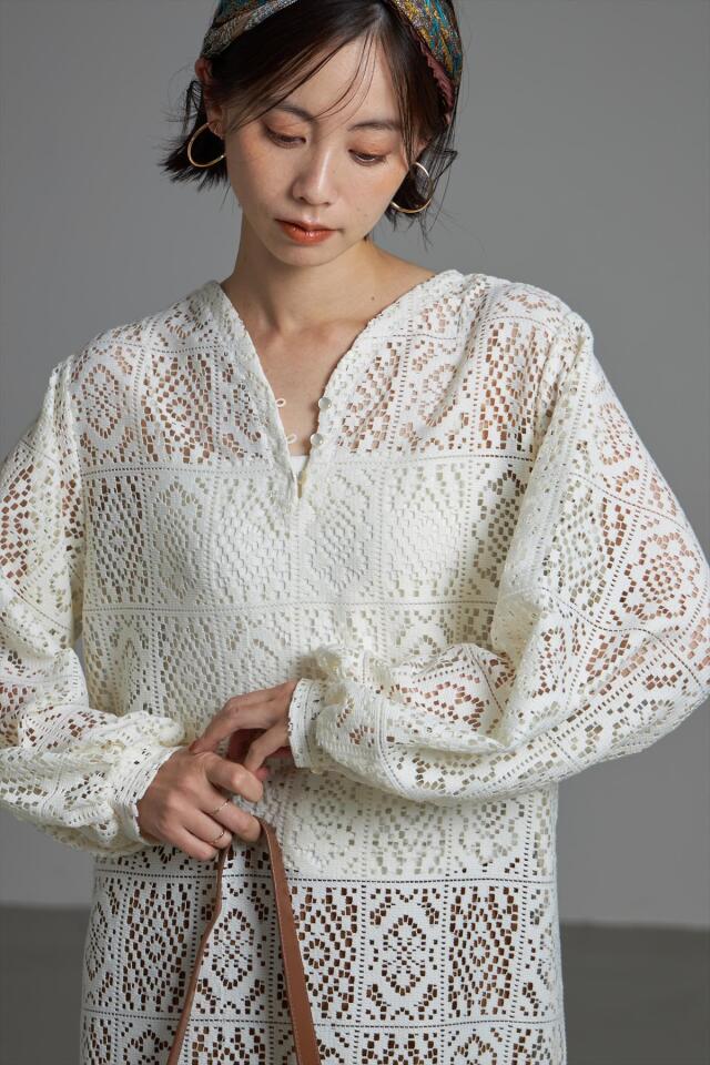クロシェカップインワンピース WEB限定】クロシェレースボリュームスリーブワンピース