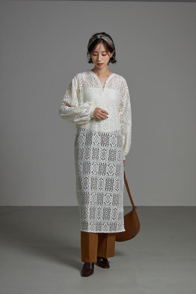 WEB限定】クロシェレースボリュームスリーブワンピース