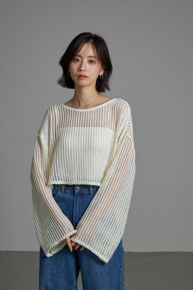 裾リボンメッシュニット rienda | バックリボンメッシュニットトップス (ニット ) |SHEL