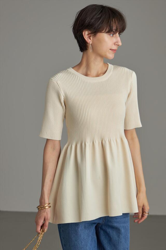 WEB限定】リブ切替ペプラムニットプルオーバー