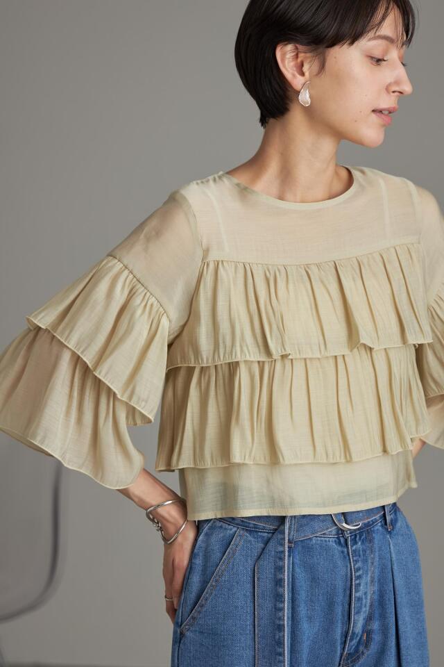 シアーポプリンティアードクロップドブラウス※一部店舗のみ入荷