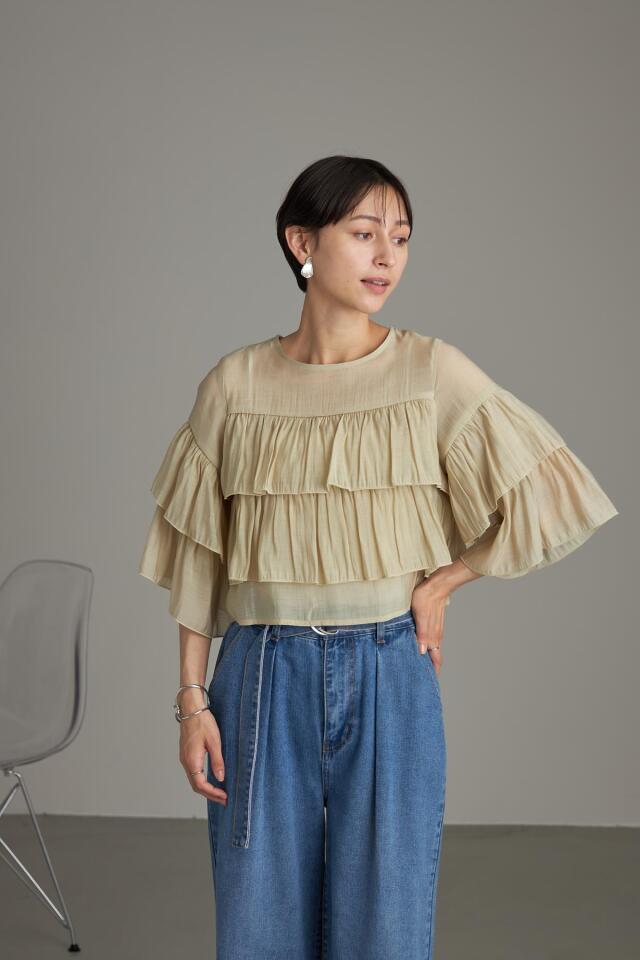 2025icb クロップドシャツ　ティアード WEB限定・洗える】 シルキーツイル クロップドシャツ / ICB
