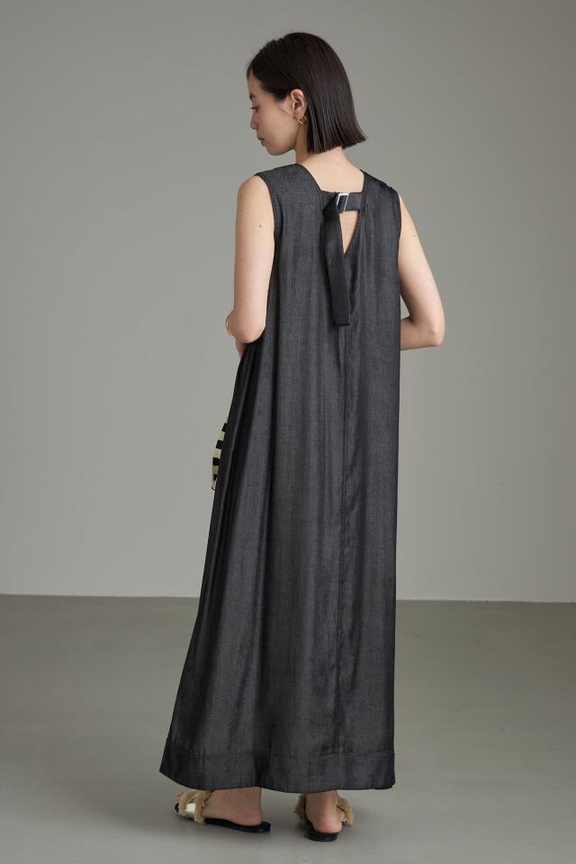 レーヨンデニムバックベルトノースリーブワンピース※一部店舗のみ入荷