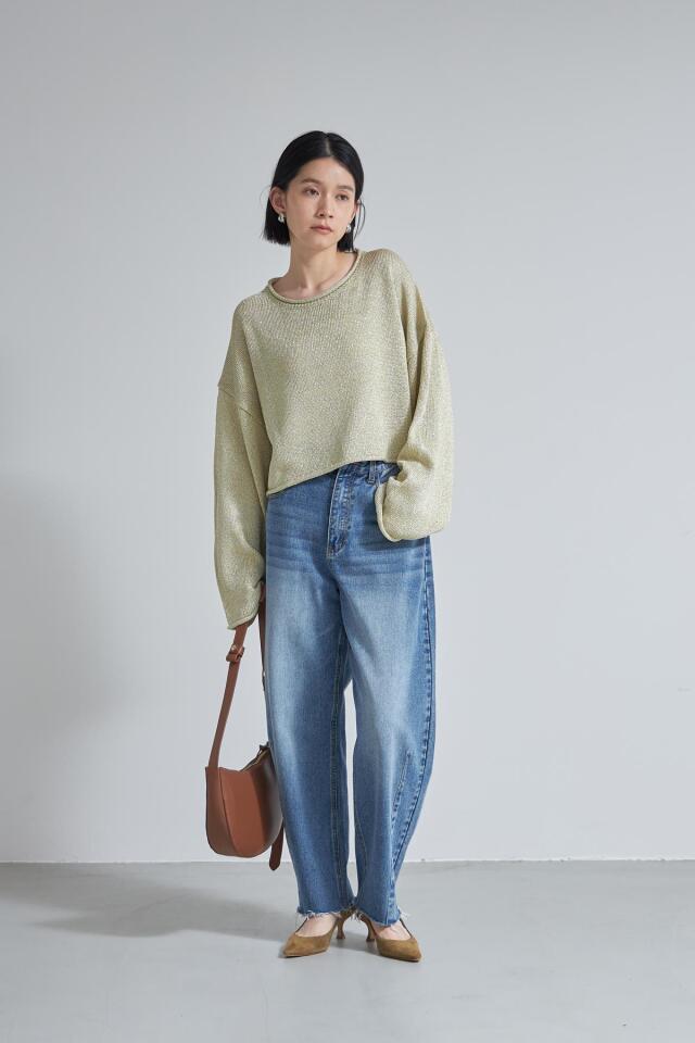 ラメリリーヤーンショート丈ニットトップス※一部店舗のみ入荷