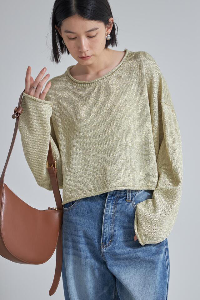 ラメリリーヤーンショート丈ニットトップス※一部店舗のみ入荷