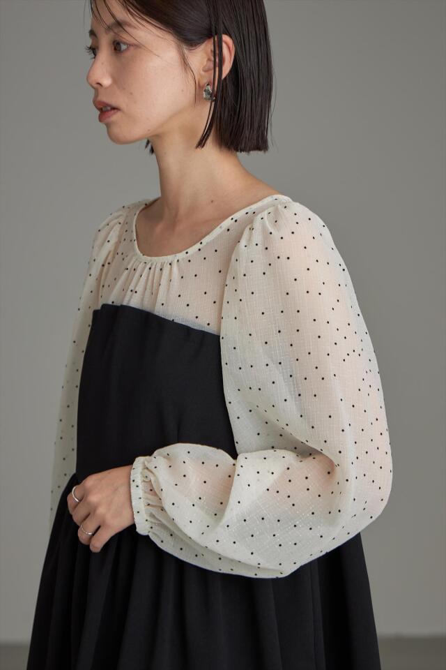 CRESCENT DUO　フロッキープリントのチュニック　異素材切り替え CRESCENT DUO フロッキープリントのチュニック 異素材切り替え