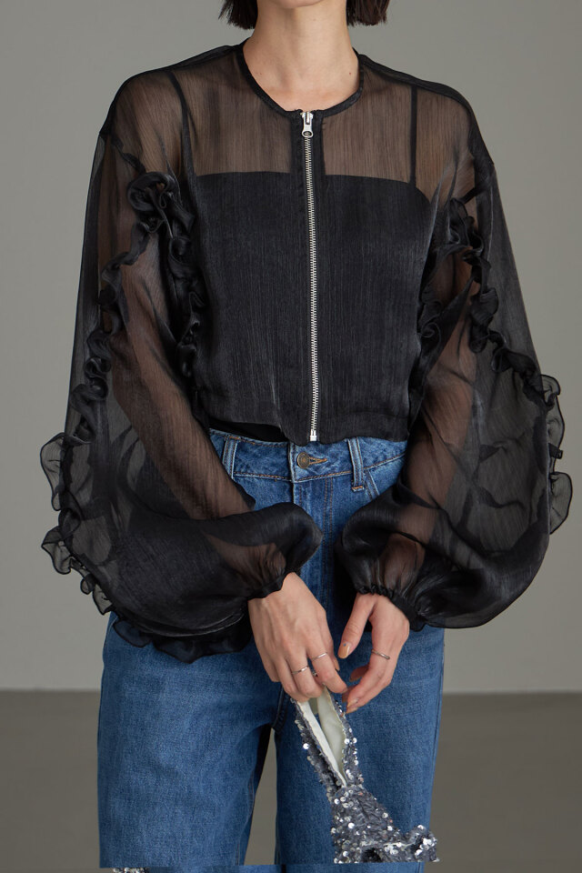 WEB限定】シアーシャイニーフリルブルゾン