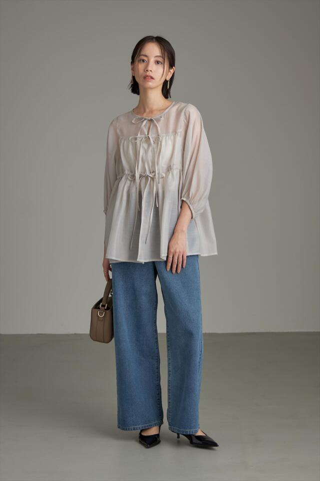 ohga ティアードブラウス　グレー グレンチェックティアードブラウス【宅配便】 | Fit more