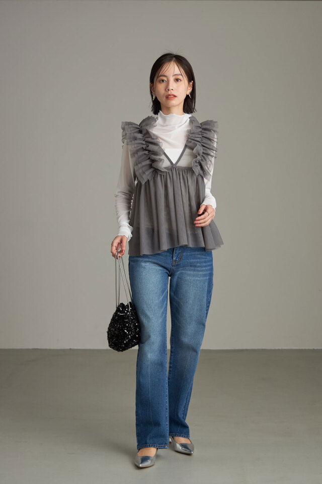 チュールフリルキャミソールトップス