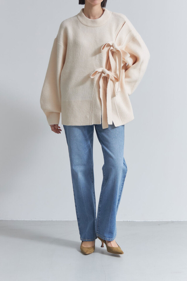 mihou　1001 リボンデザインニットプルオーバー※一部店舗のみ入荷